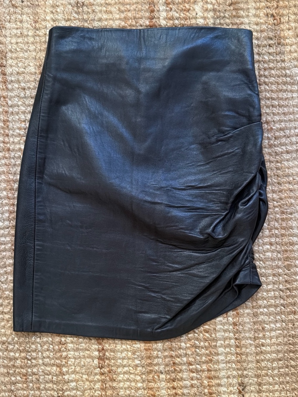 Black Leather Ruched Pencil Skirt